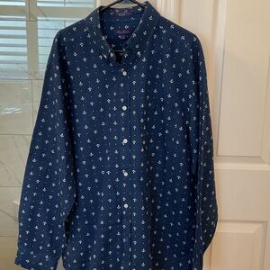 Nautical Anchor Print Blue Button-Up Shirt